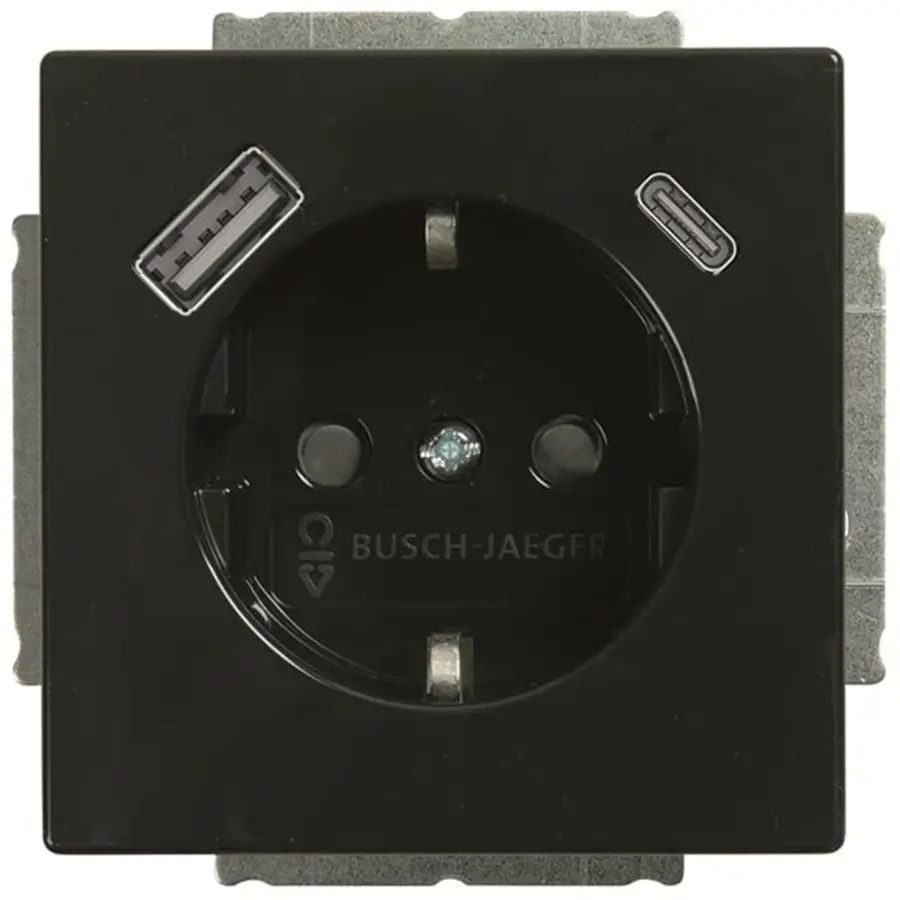 Busch-Jaeger wandcontactdoos randaarde met USB type A en C Future Linear antraciet glans (20 EUCB2USBAC-81)