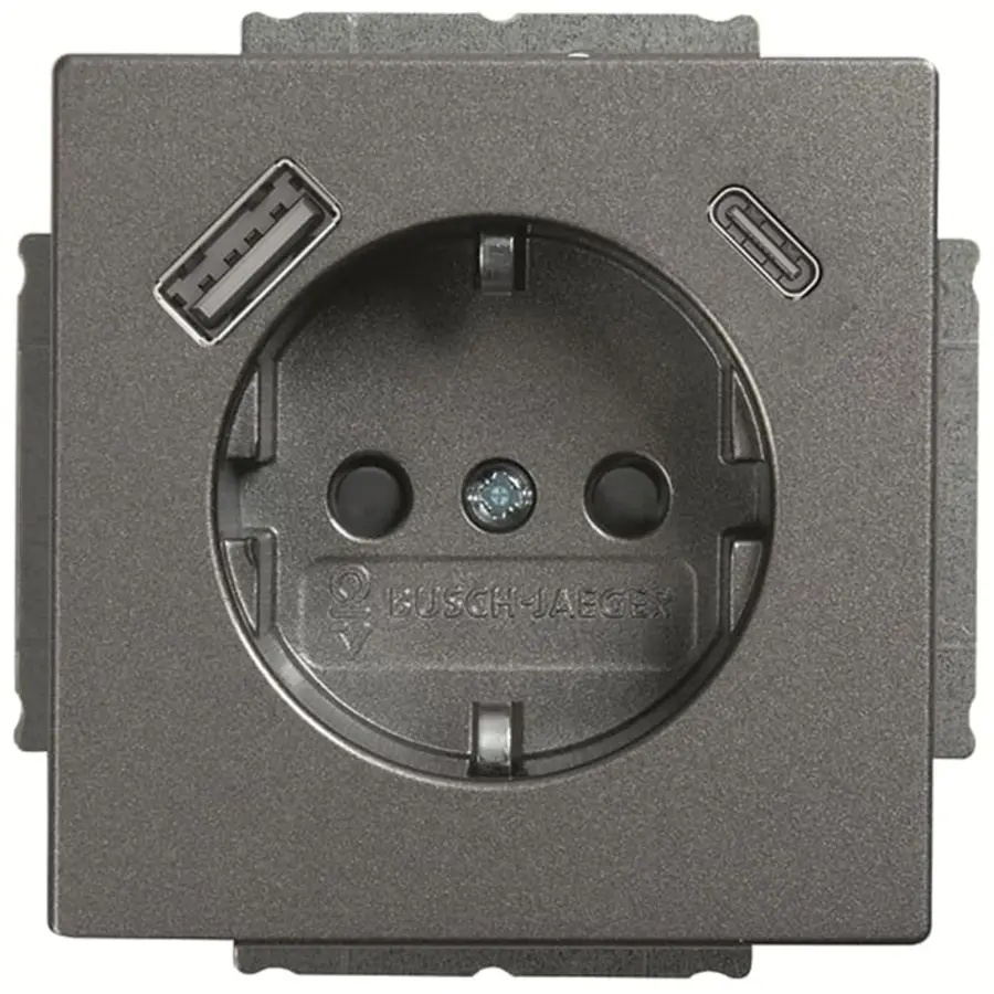 Busch-Jaeger wandcontactdoos randaarde met USB type A en C Future Linear grijs metallic (20 EUCB2USBAC-803)