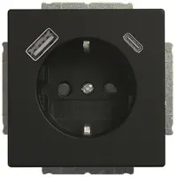 Busch-Jaeger wandcontactdoos randaarde met USB type A en C Future Linear zwart mat (21 EUCB2USBAC-885)