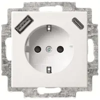 Busch-Jaeger wandcontactdoos randaarde kindveilig met USB type A en C Balance SI wit glans (20 EUCB2USBAC-914)