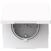 Busch-Jaeger wandcontactdoos randaarde Safety+ met klapdeksel Art Linear studiowit glans (20 EUKB-44G)