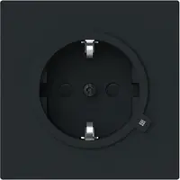 Busch-Jaeger wandcontactdoos randaarde kindveilig met LED controleverlichting Art Linear zwart mat (20 EUCBL-45M)