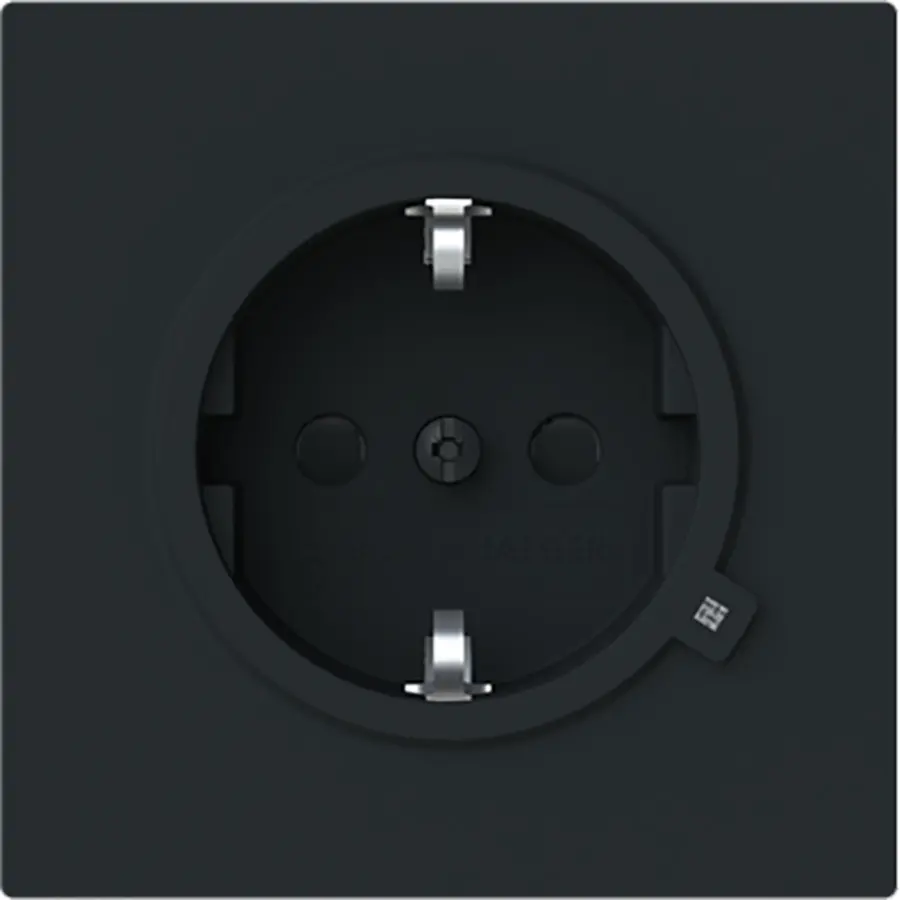 Busch-Jaeger wandcontactdoos randaarde kindveilig met LED controleverlichting Art Linear zwart mat (20 EUCBL-45M)