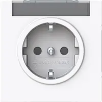 Busch-Jaeger wandcontactdoos randaarde Safety+ met tekstkader Art Linear studiowit glans (20 EUCNB-44G)