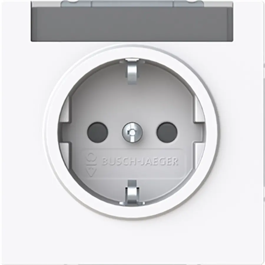 Busch-Jaeger wandcontactdoos randaarde Safety+ met tekstkader Art Linear studiowit glans (20 EUCNB-44G)