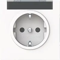 Busch-Jaeger wandcontactdoos randaarde Safety+ met tekstkader Art Linear studiowit mat (20 EUCNB-44M)