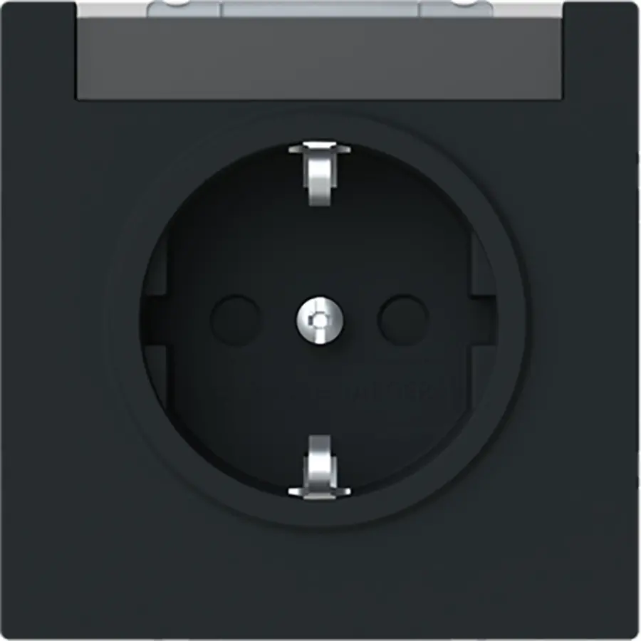 Busch-Jaeger wandcontactdoos randaarde Safety+ met tekstkader Art Linear zwart mat (20 EUCNB-45M)