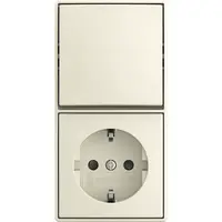 Busch-Jaeger combinatie wisselschakelaar en wandcontactdoos randaarde Safety+ opbouw Balance AP creme (2601/6/20 EAPBJ-522)