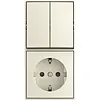 Busch-Jaeger combinatie serieschakelaar en wandcontactdoos randaarde Safety+ opbouw Balance AP creme (2601/5/20 EAPBJ-522)