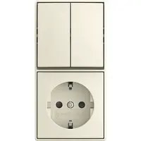 Busch-Jaeger combinatie serieschakelaar en wandcontactdoos randaarde Safety+ opbouw Balance AP creme (2601/5/20 EAPBJ-522)