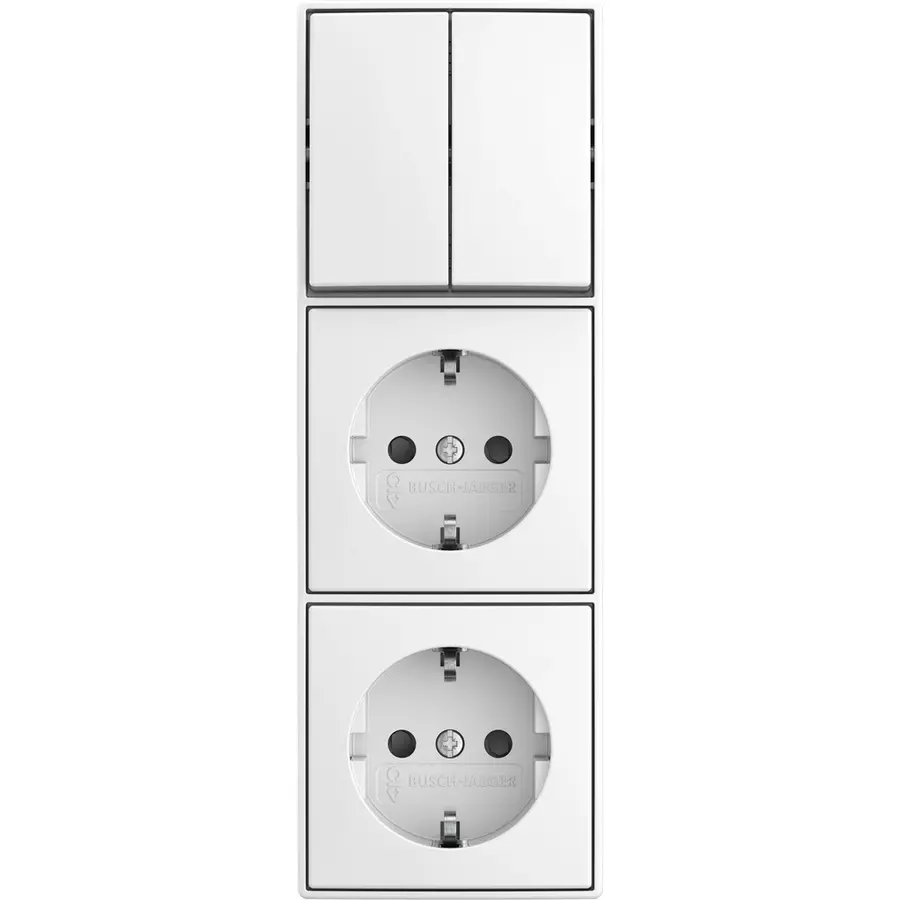 Busch-Jaeger combinatie serieschakelaar en 2x wandcontactdoos randaarde Safety+ opbouw Balance AP wit (2601/5/20/2 EAPBJ-524)