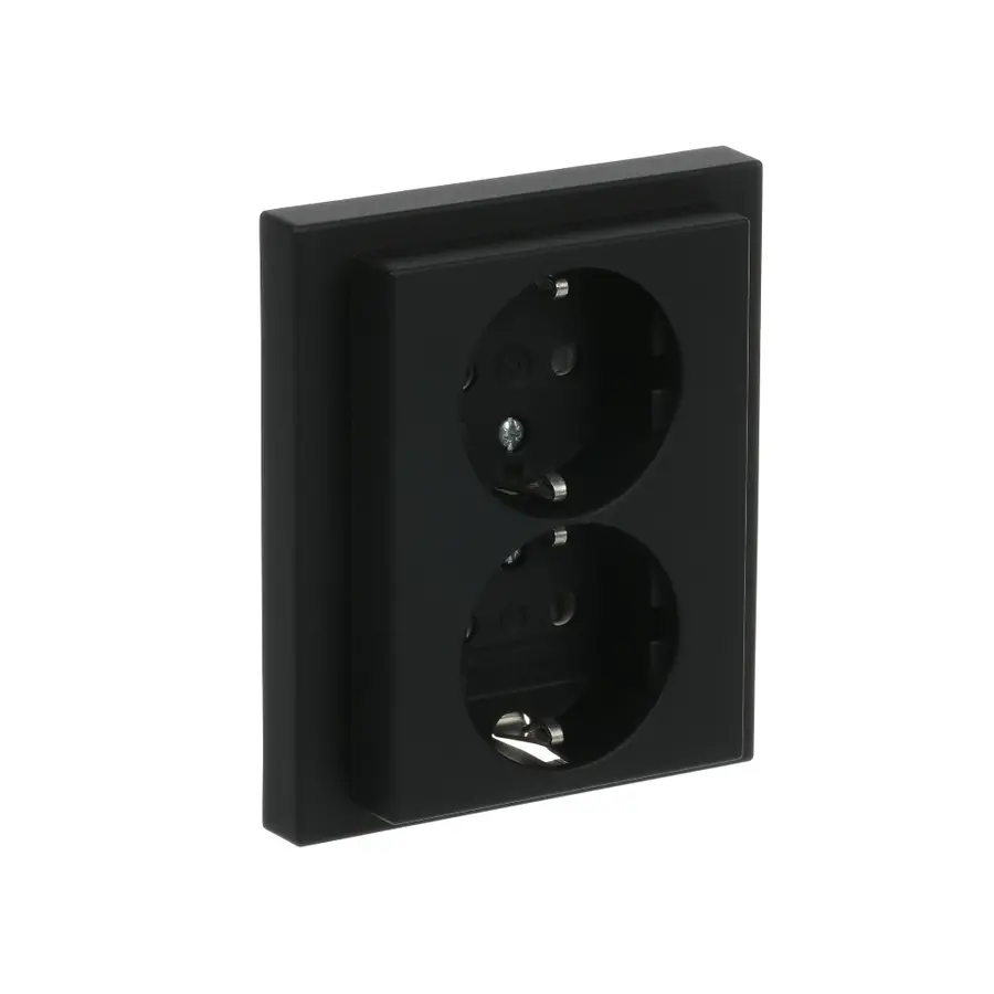 Busch-Jaeger wandcontactdoos 2-voudig randaarde kindveilig voor enkele inbouwdoos Future Linear zwart mat (202 EUJRB-885)