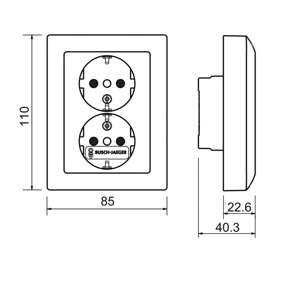 Busch-Jaeger wandcontactdoos 2-voudig randaarde kindveilig voor enkele inbouwdoos Balance SI wit glans (202 EUJRB-914)