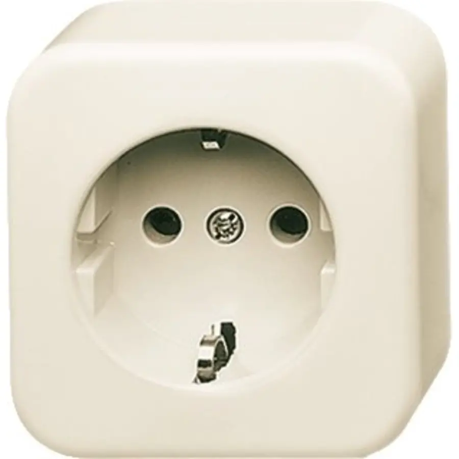 Busch-Jaeger wandcontactdoos randaarde kindveilig opbouw AP plus creme (2300 EAPKS/11-503)