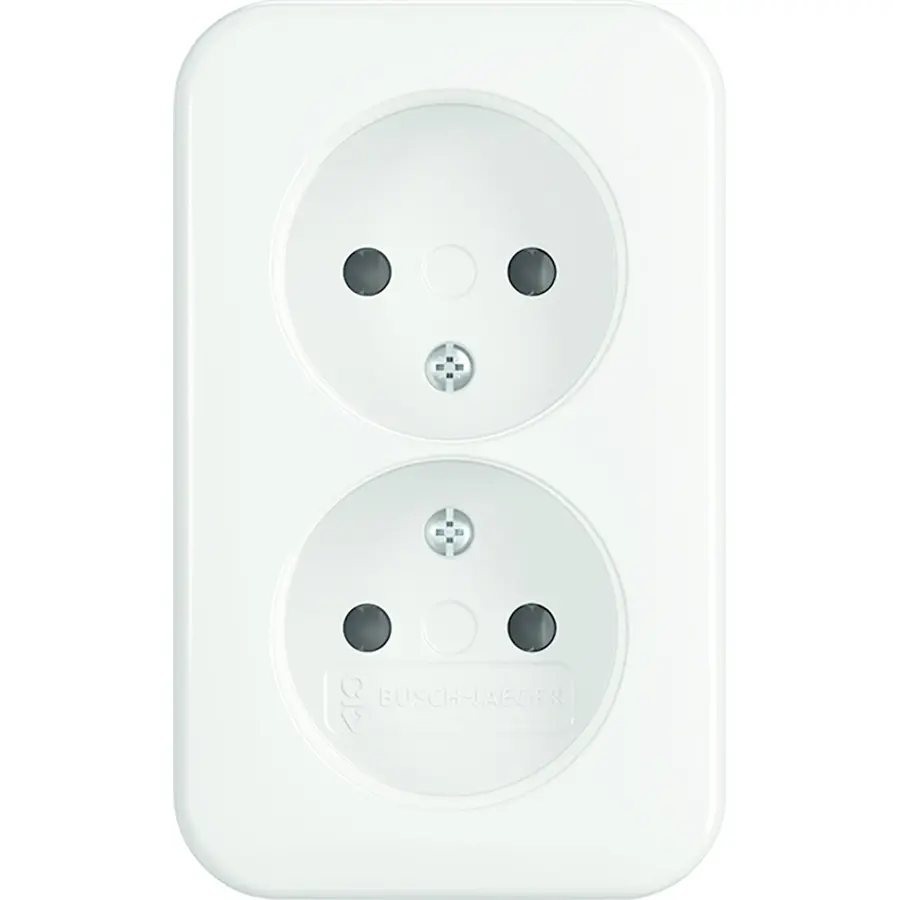 Busch-Jaeger wandcontactdoos 2-voudig zonder randaarde kindveilig opbouw AP plus wit (202 APB/11W)