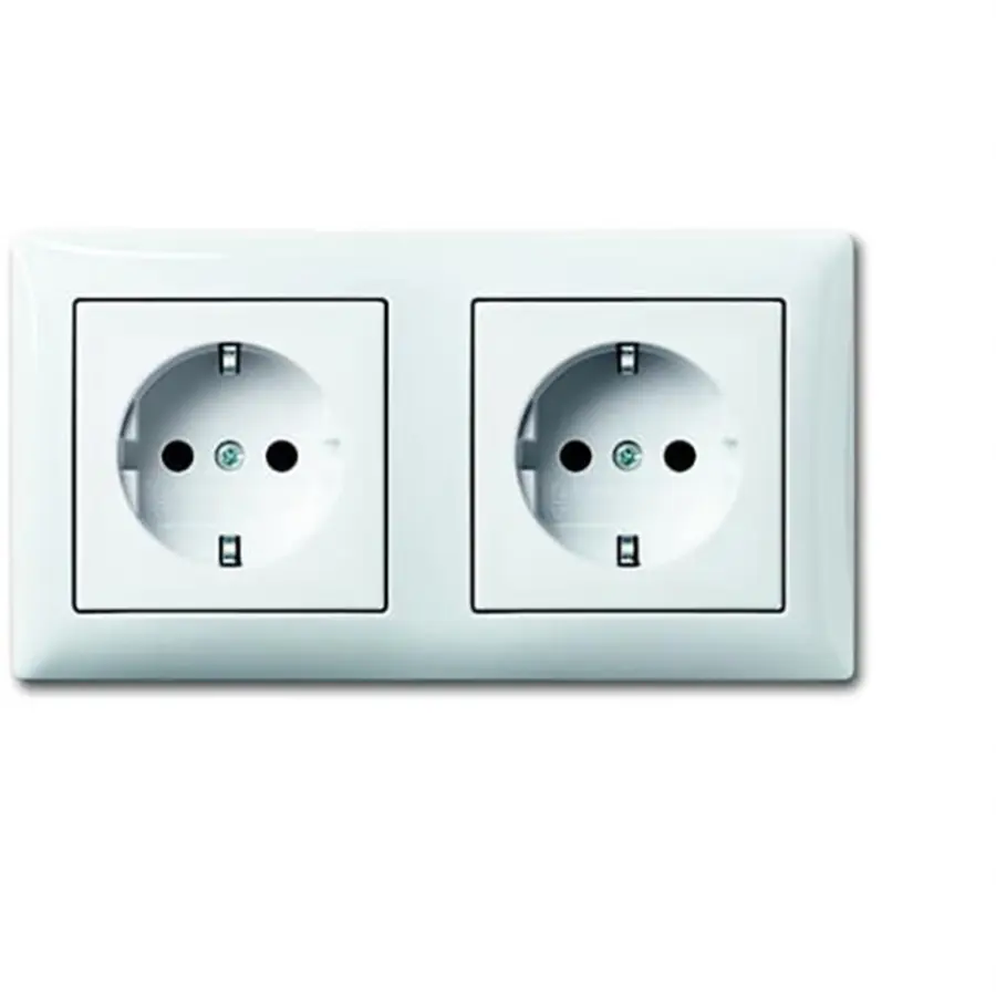 Busch-Jaeger wandcontactdoos 2-voudig randaarde voorbedraad voor duo-inbouwdoos Balance SI wit glans (20-2 EUCJ-914-503)