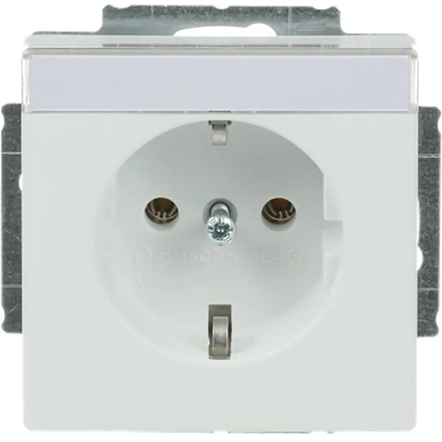 Busch-Jaeger wandcontactdoos randaarde met tekstkader Future Linear studiowit mat (20 EUN-884)