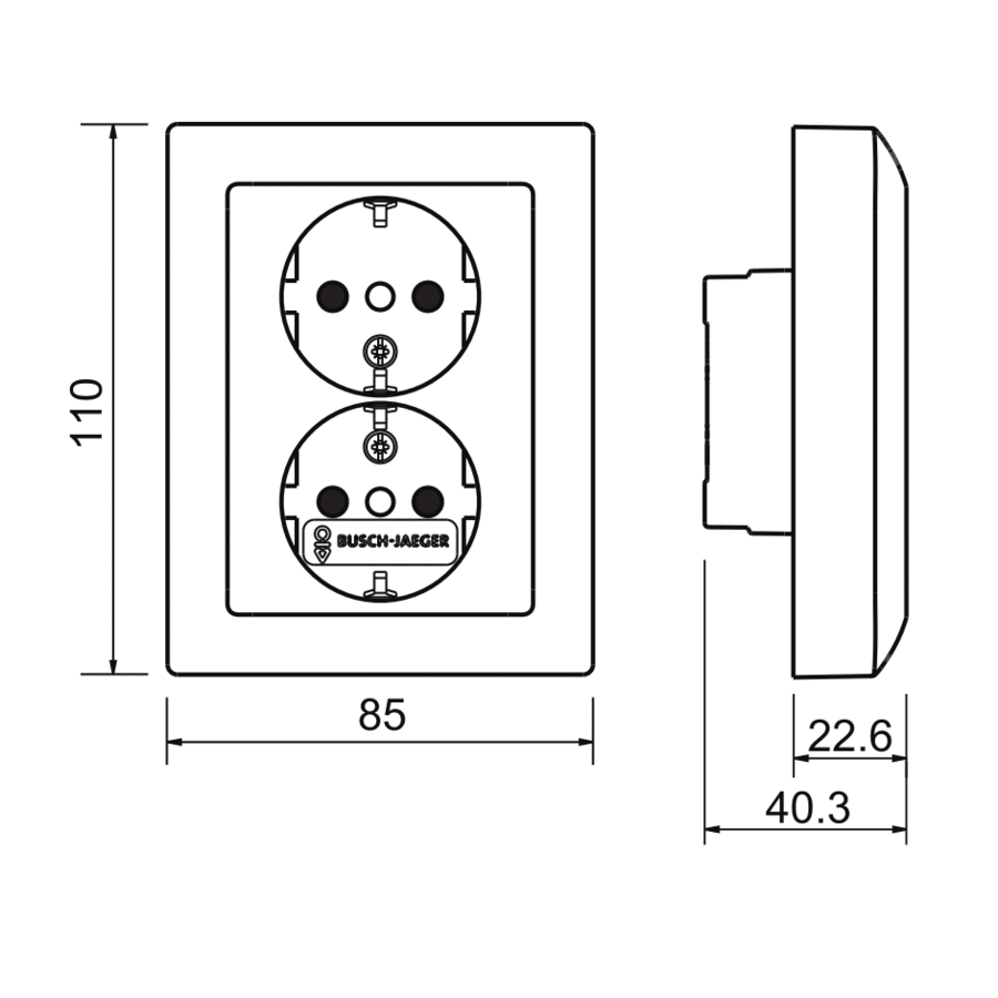 Busch-Jaeger wandcontactdoos 2-voudig randaarde voor enkele inbouwdoos Balance SI wit glans (202 EUJR-914)