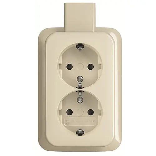 Busch-Jaeger wandcontactdoos 2-voudig randaarde kindveilig K/P-25 opbouw AP plus creme (202 EAPJB)