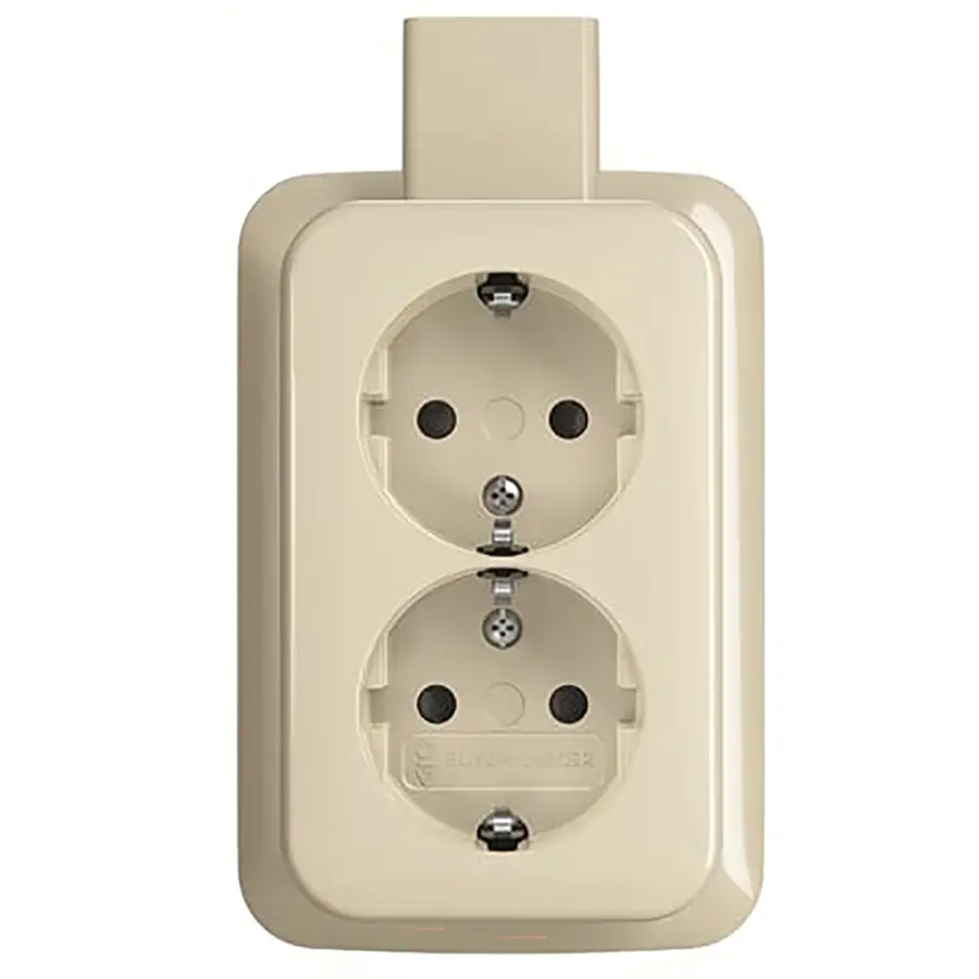 Busch-Jaeger wandcontactdoos 2-voudig randaarde kindveilig K/P-25 opbouw AP plus creme (202 EAPJB)