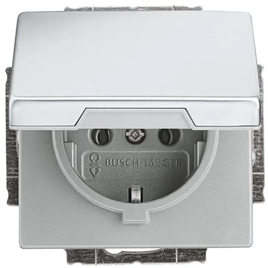 Busch-Jaeger wandcontactdoos randaarde klapdeksel Pure Stainless Steel (20 EUK-866)