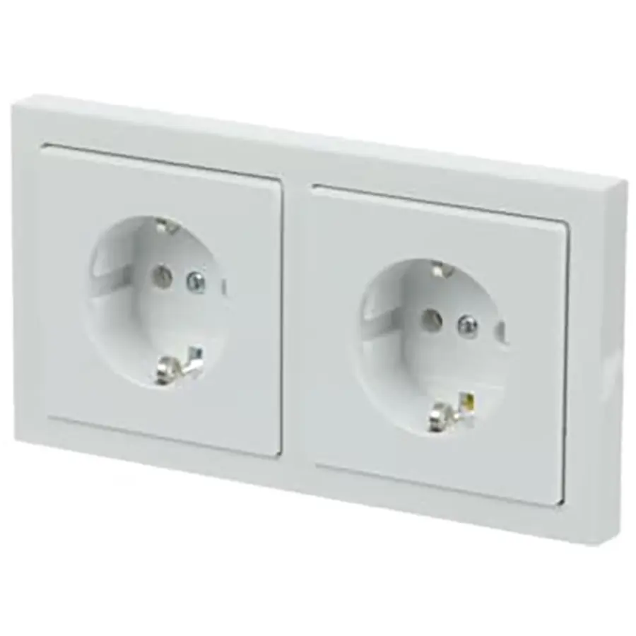 Busch-Jaeger wandcontactdoos 2-voudig randaarde voorbedraad voor duo-inbouwdoos Future Linear studiowit glans (20-2 EUCJ-184K-503)