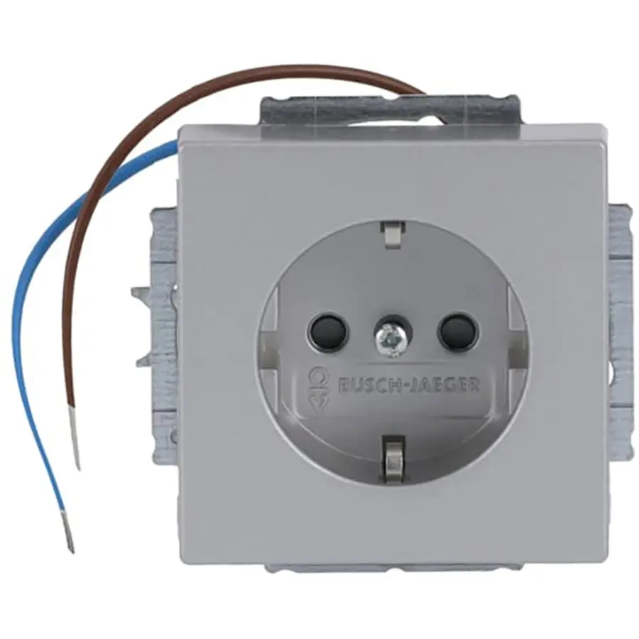 Busch-Jaeger wandcontactdoos randaarde kindveilig met orientatieverlichting Future Linear aluzilver mat (20 EUCBLI-83)