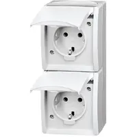 Busch-Jaeger wandcontactdoos 2-voudig randaarde met klapdeksels opbouw Ocean IP44 alpinwit (20-02 EW-54)