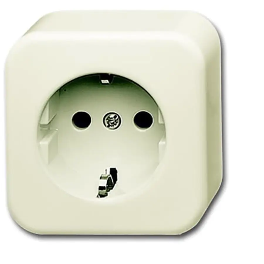 Busch-Jaeger wandcontactdoos randaarde kindveilig opbouw AP plus creme (2300 EAPKS/11-503)