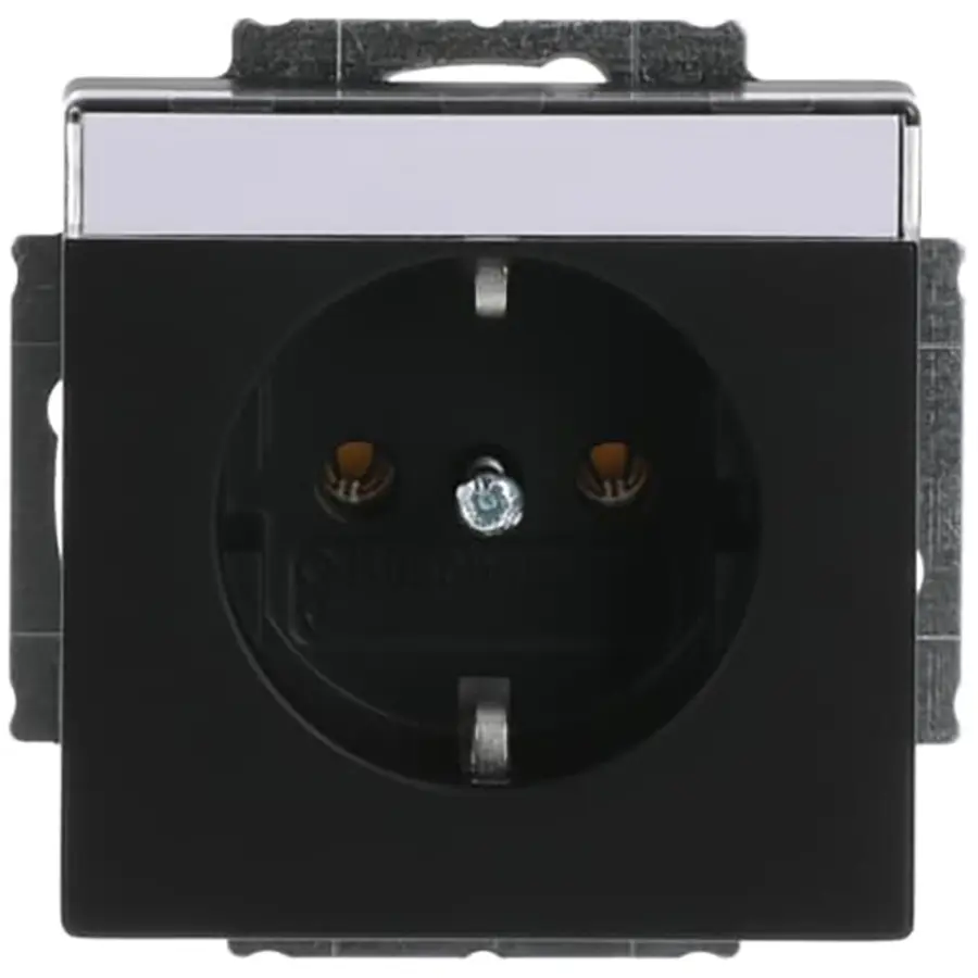 Busch-Jaeger wandcontactdoos randaarde met tekstkader Future Linear zwart mat (20 EUN-885)