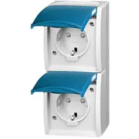 Busch-Jaeger wandcontactdoos 2-voudig randaarde kindveilig met klapdeksels opbouw Ocean IP44 grijs/blauw (20-02 EBW-53)