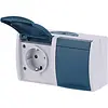 Busch-Jaeger wandcontactdoos 2-voudig randaarde kindveilig met klapdeksels opbouw Ocean IP44 grijs/blauw (20/2 EBW-53)