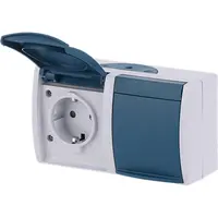 Busch-Jaeger wandcontactdoos 2-voudig randaarde kindveilig met klapdeksels opbouw Ocean IP44 grijs/blauw (20/2 EBW-53)