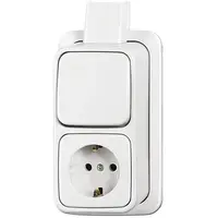 Busch-Jaeger combinatie wisselschakelaar/wandcontactdoos met randaarde K/P-25 opbouw AP plus wit (2601/6/2300 EAPJW)