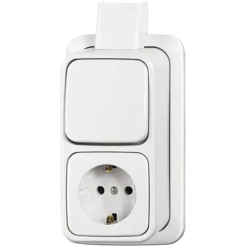 Busch-Jaeger combinatie wisselschakelaar/wandcontactdoos met randaarde K/P-25 opbouw AP plus wit (2601/6/2300 EAPJW)