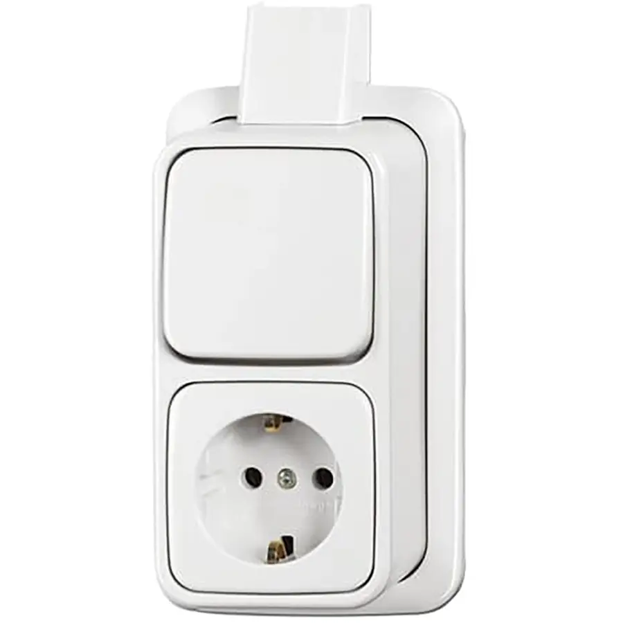 Busch-Jaeger combinatie wisselschakelaar/wandcontactdoos met randaarde K/P-25 opbouw AP plus wit (2601/6/2300 EAPJW)