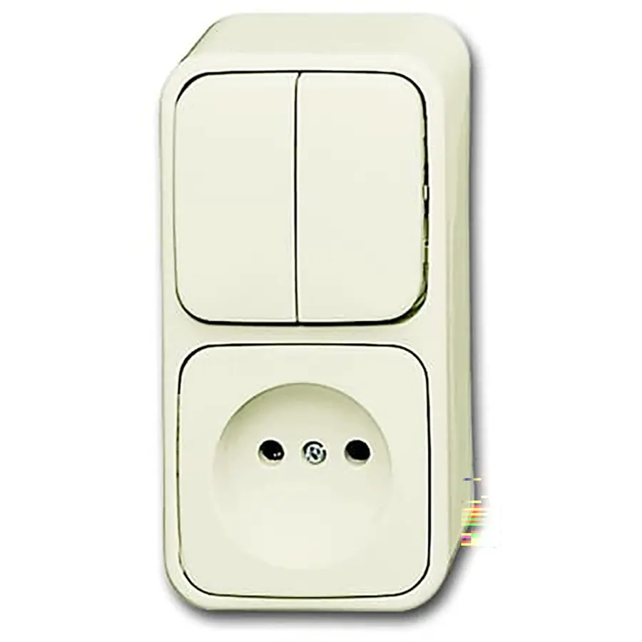 Busch-Jaeger combinatie serieschakelaar/wandcontactdoos zonder randaarde opbouw AP plus creme (2601/5/2300 AP-500)