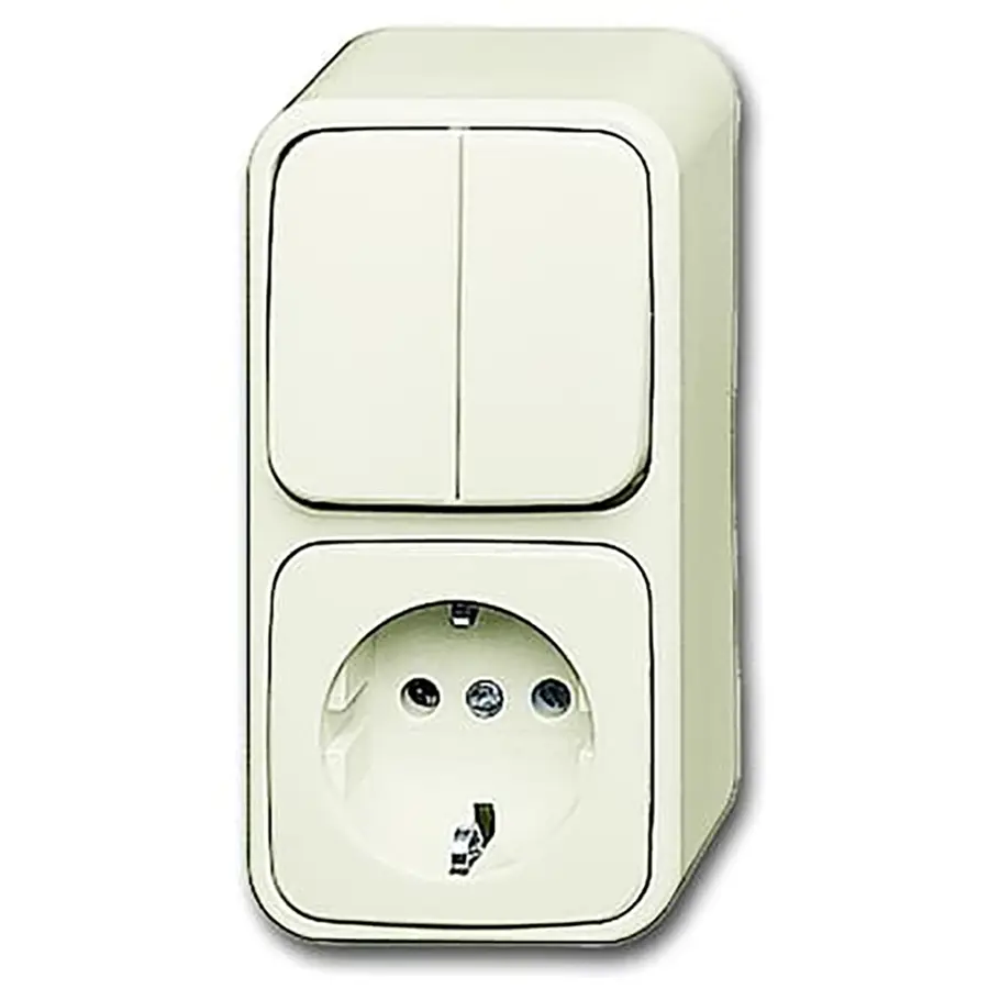 Busch-Jaeger combinatie serieschakelaar/wandcontactdoos met randaarde opbouw AP plus creme (2601/5/2300 EAP500)