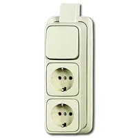 Busch-Jaeger combinatie wisselschakelaar/2x wandcontactdoos met randaarde K/P-25 opbouw AP plus creme (2601/6/2300/2 EAPJ)