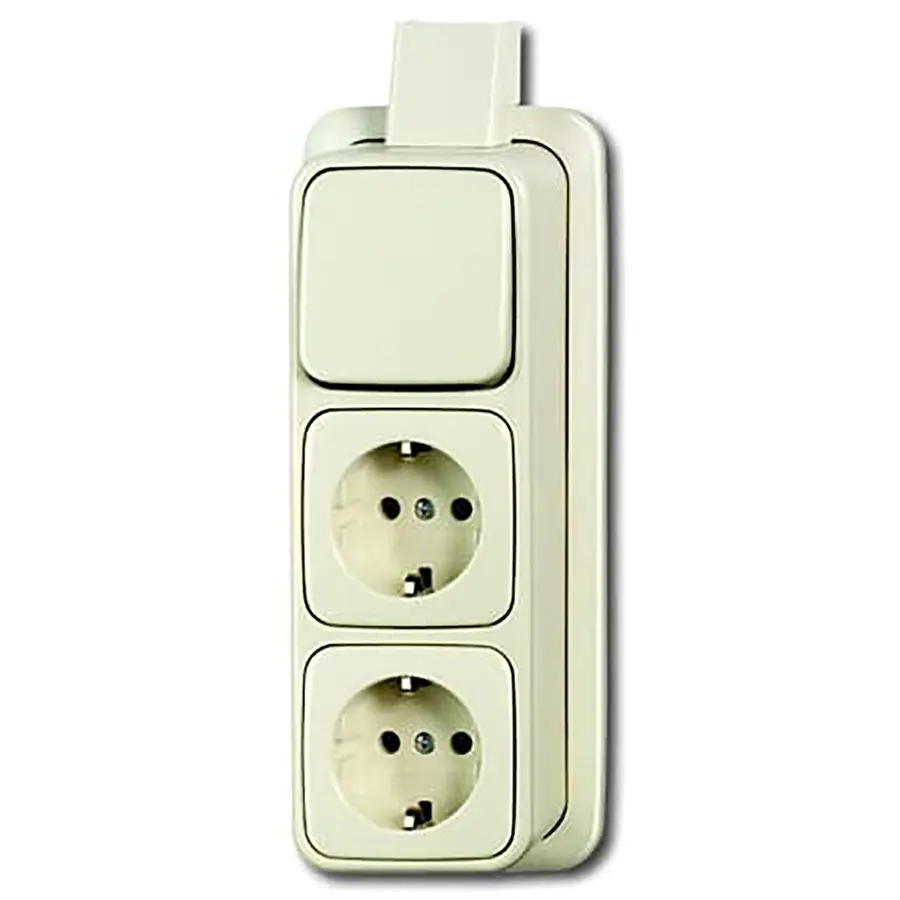 Busch-Jaeger combinatie wisselschakelaar/2x wandcontactdoos met randaarde K/P-25 opbouw AP plus creme (2601/6/2300/2 EAPJ)