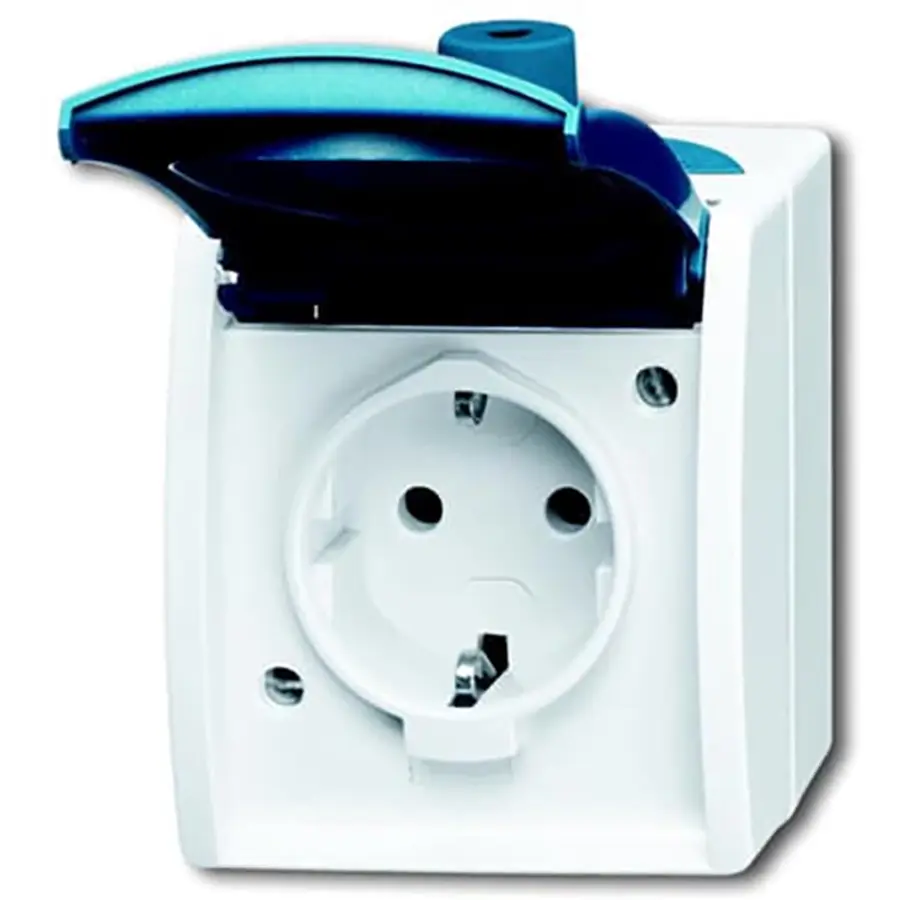 Busch-Jaeger wandcontactdoos randaarde klapdeksel opbouw Ocean IP44 grijs/blauw (20 EW-53-503)