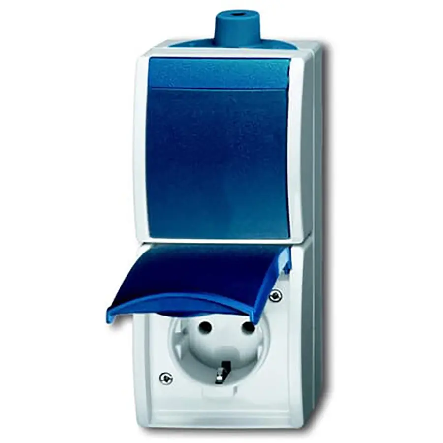 Busch-Jaeger combinatie schakelaar/wandcontactdoos Ocean IP44 grijs/blauw (2601/6/20EW-53-503)
