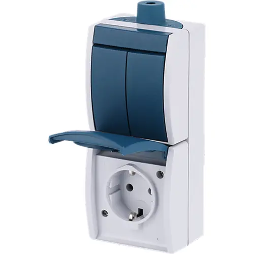 Busch-Jaeger combinatie serie-schakelaar/wandcontactdoos Ocean IP44 grijs/blauw (2601/5/20EW-53-503) Busch-Jaeger combinatie serie-schakelaar/wandcontactdoos Ocean IP44 grijs/blauw (2601/5/20EW-53-503)