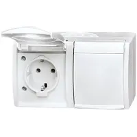 Busch-Jaeger wandcontactdoos 2-voudig randaarde met klapdeksels opbouw Ocean IP44 alpinwit (20/2 EW-54)