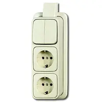 Busch-Jaeger combinatie serieschakelaar/2x wandcontactdoos RA K/P-25 opbouw AP plus creme (2601/5/2300/2 EAPJ)