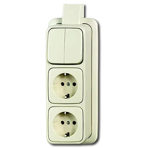 Busch-Jaeger combinatie serieschakelaar/2x wandcontactdoos RA K/P-25 opbouw AP plus creme (2601/5/2300/2 EAPJ)