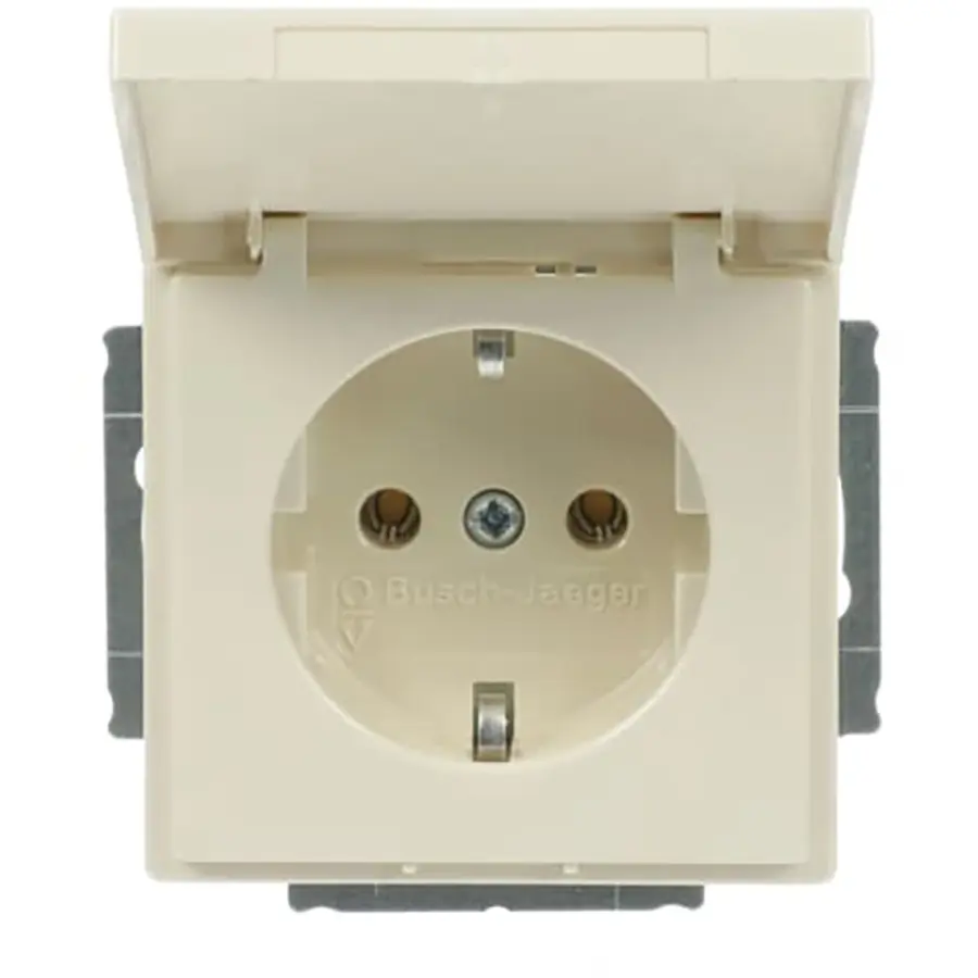 Busch-Jaeger wandcontactdoos randaarde klapdeksel kindveilig Future Linear creme glanzend (20 EUK-82)
