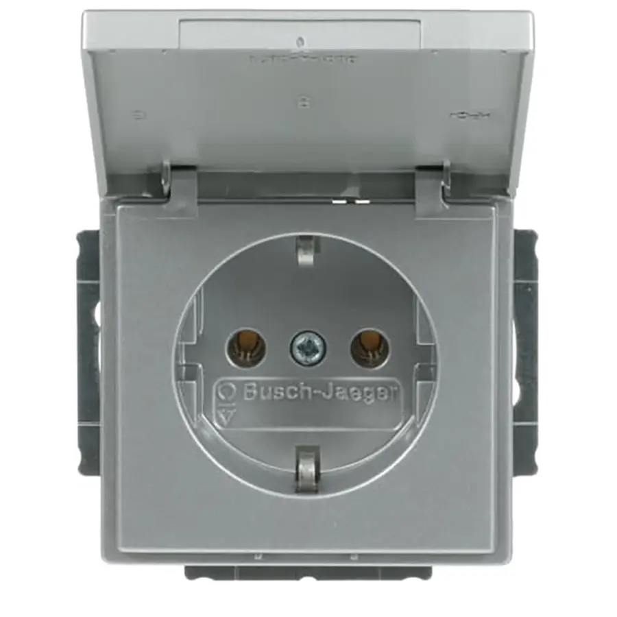 Busch-Jaeger wandcontactdoos randaarde met klapdeksel Future Linear aluzilver mat (20 EUK-83)