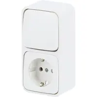 Busch-Jaeger combinatie wisselschakelaar/wandcontactdoos met randaarde opbouw AP plus wit (2601/6/2300EAPW500)