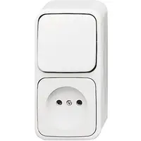 Busch-Jaeger combinatie wisselschakelaar/wandcontactdoos zonder randaarde opbouw AP plus wit (2601/6/2300APW-503)